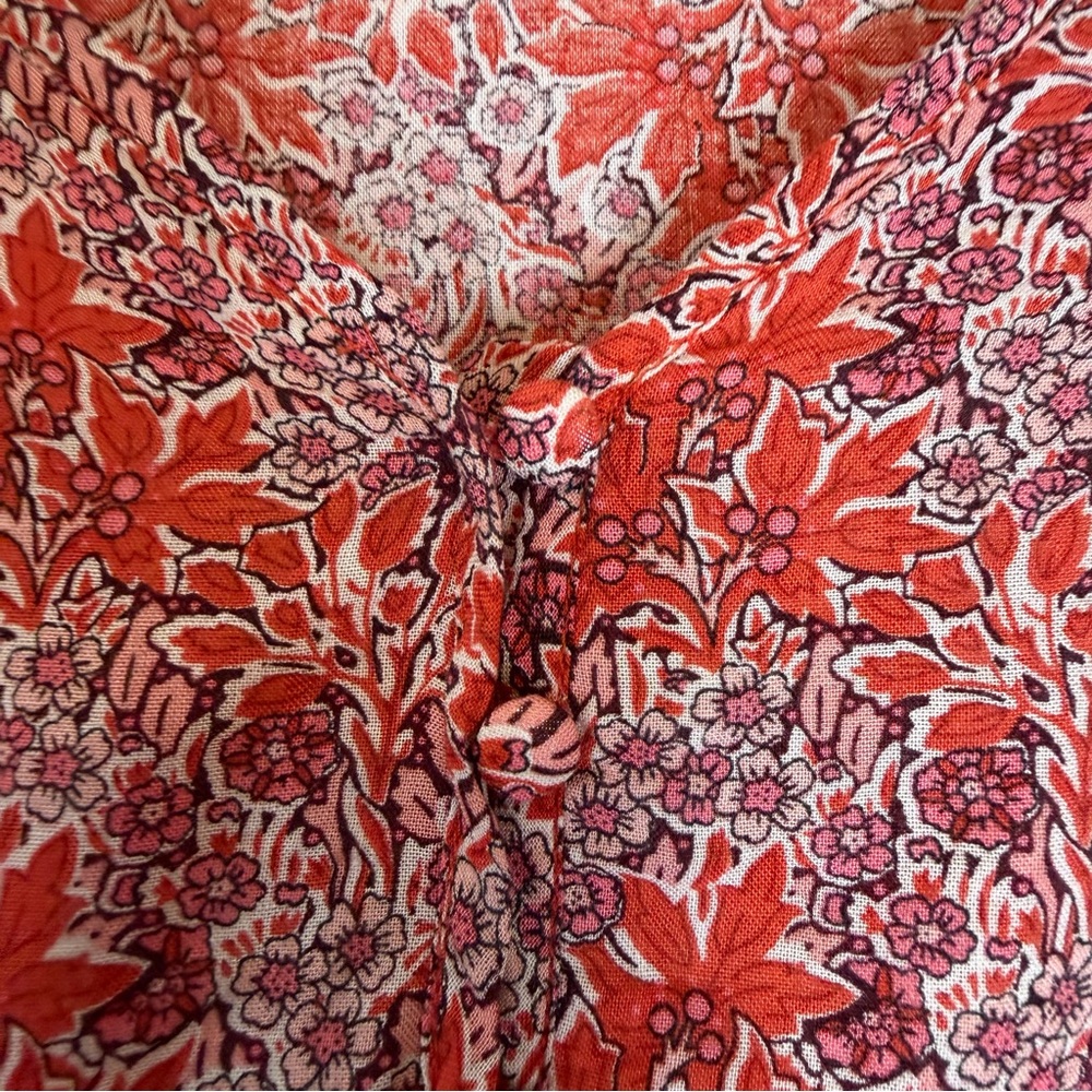 Solitaire Red Floral Boho Peasant Blouse Balloon Sleeve Medium - Picture 4 of 10